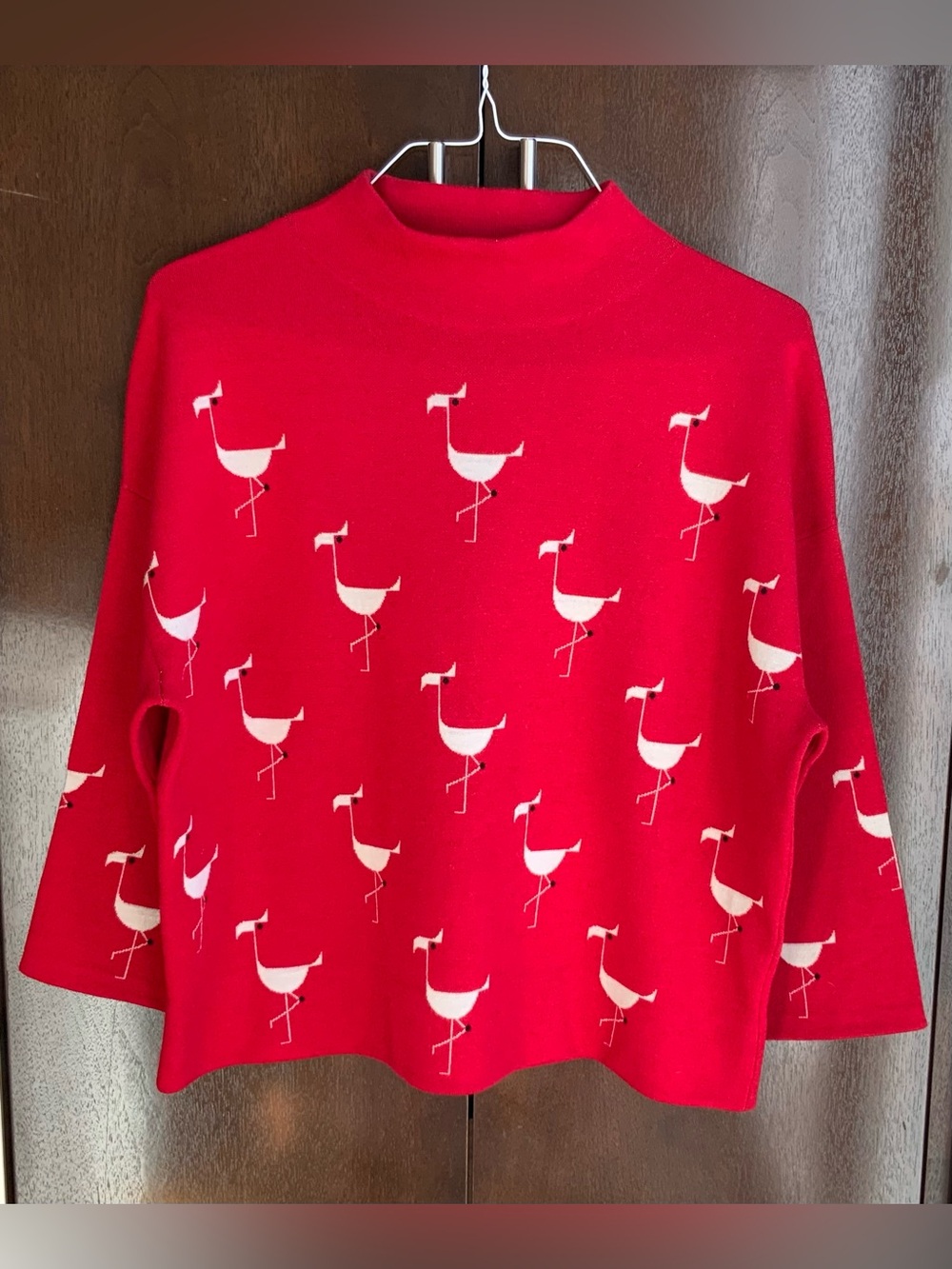 AKRIS PUNTO Mock Neck Sweater with White Bird Motif